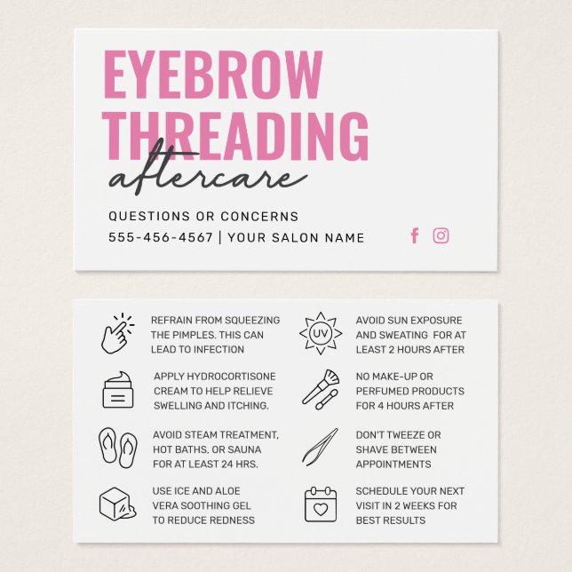 Modern Pink Simple Eyebrow Threading Aftercare  (Front & Back)