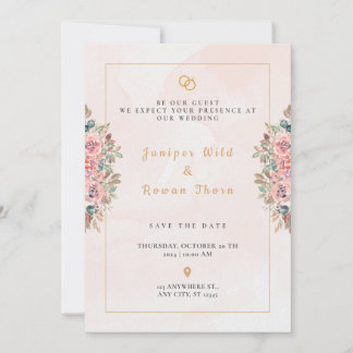 Modern Pink Simple flowers Wedding Invitation