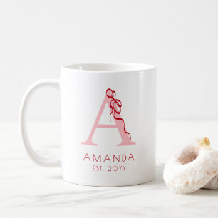 Modern Pink Simple Initial Chic Bow Girly Monogram Coffee Mug