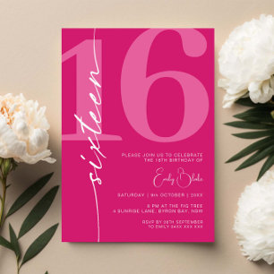Modern Pink Sixteen 16th Birthday Party Invitation