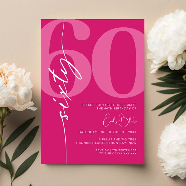Modern Pink Sixty 60th Birthday Party Invitation (Creator Uploaded)