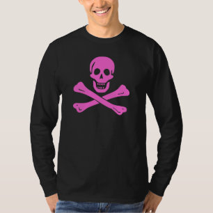 Modern Pink Skull and Crossbones Graphic T-Shirt