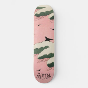 Modern Pink Sky Japanese Art Skateboard