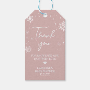 Modern Pink Snowflakes Baby Shower Favour Tags