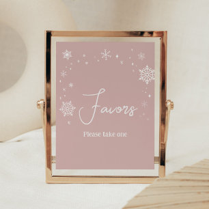 Modern Pink Snowflakes Baby Shower Favours Poster
