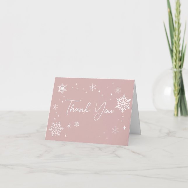 Modern Pink Snowflakes Baby Shower Thank you Card (Front)