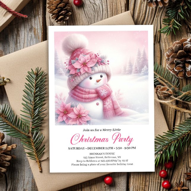 Modern Pink Snowman Kids Download Christmas Invite (Modern Pink Snowman Kids Download Christmas Invitation

)