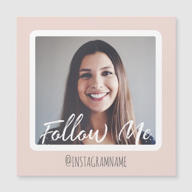 Modern Pink Social Media Follow Me Photo Magnet (Front)