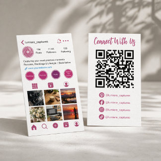 Modern Pink Social Media Profile QR Code Business Card
