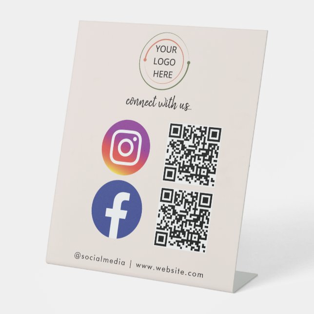 Modern Pink Social Media QR Code Pedestal Sign (Front)