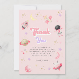 Modern Pink Space Galaxy Girl Birthday  Thank You Card