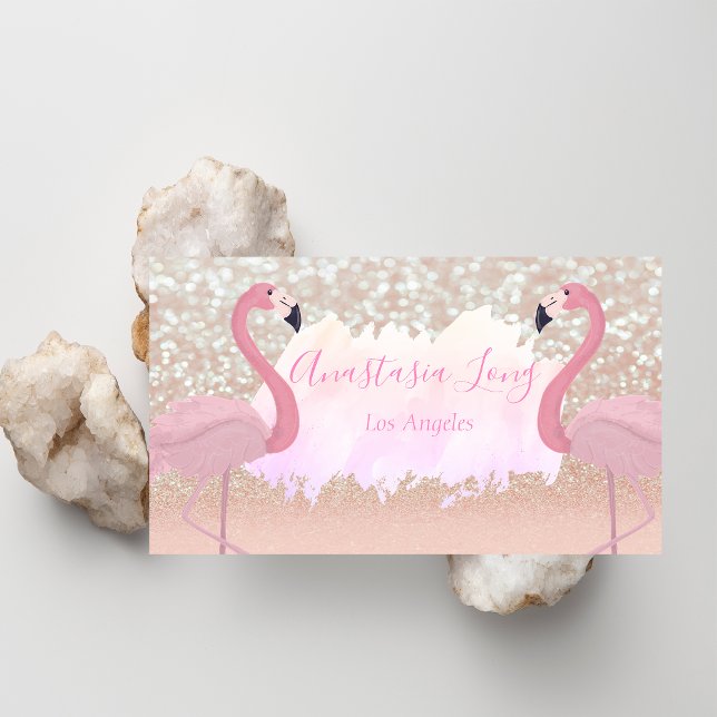 Modern Pink Sparkly Flamingo Business Card (Creator Uploaded)