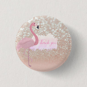 Modern Pink Sparkly Flamingo, Thank You  3 Cm Round Badge