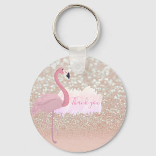 Modern Pink Sparkly Flamingo, Thank You Key Ring