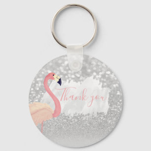 Modern Pink Sparkly Flamingo, Thank You Key Ring
