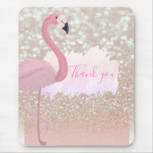 Modern Pink Sparkly Flamingo, Thank You Mouse Pad