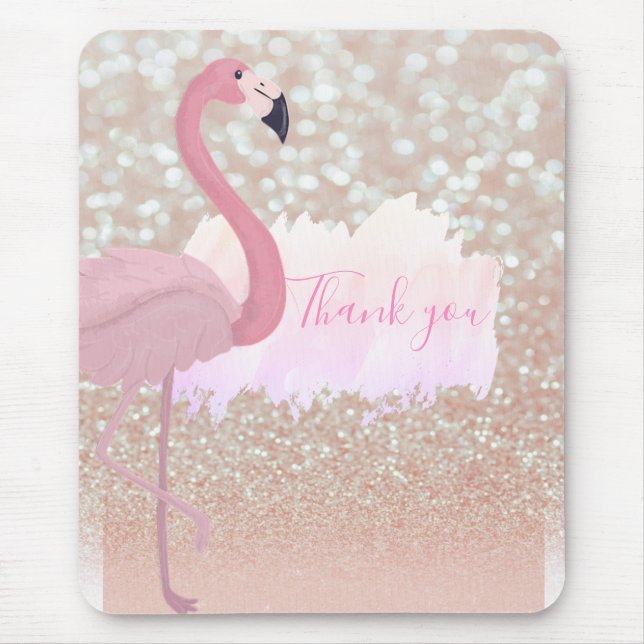 Modern Pink Sparkly Flamingo, Thank You  Mouse Pad (Front)