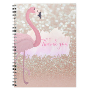 Modern Pink Sparkly Flamingo, Thank You Notebook