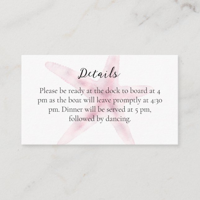 Modern Pink Starfish Beach Enclosure Card (Front)