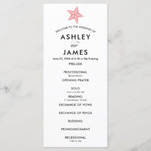 Modern Pink Starfish Wedding Program for Ceremony