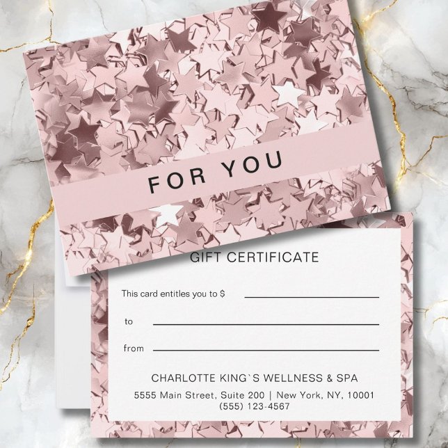  Modern Pink Stars Gift Certificates Flat Card (Modern Pink Stars Gift Certificates Card.)