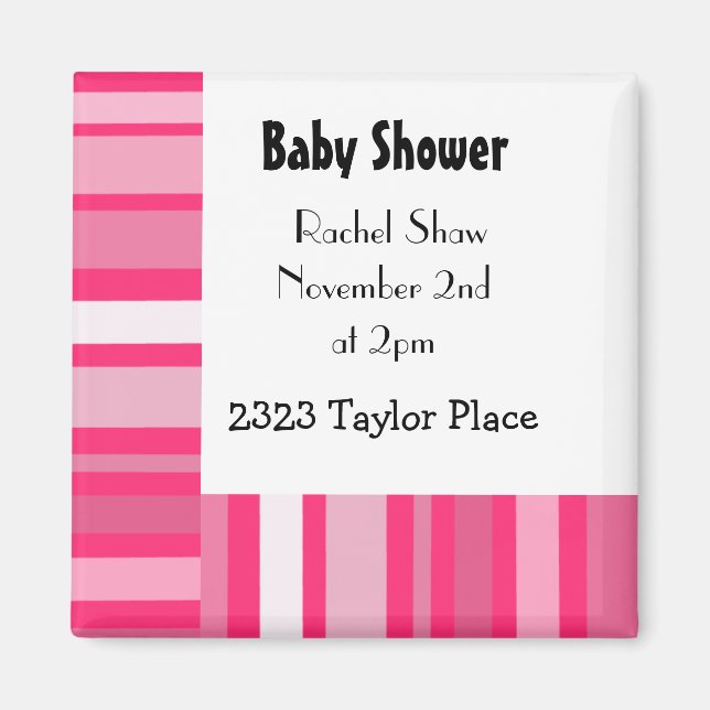 Modern Pink Stripe Baby Shower Magnet (Front)
