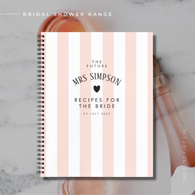 Modern Pink Stripe Bridal Shower Gift Recipe Notebook (Creator Uploaded)