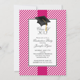 Modern Pink Stripe Graduation Party Invitation