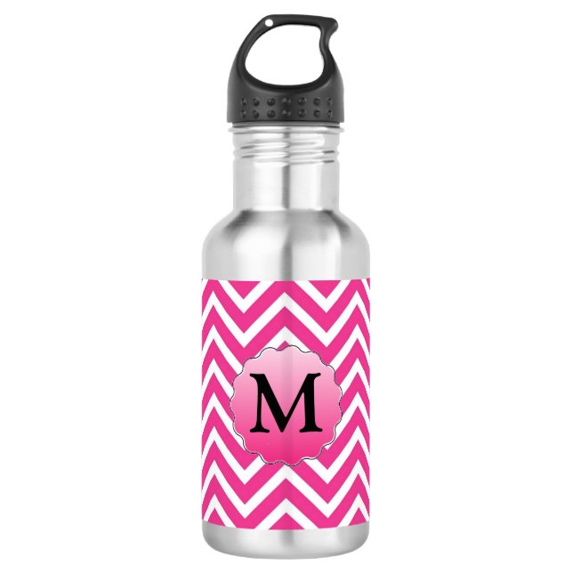 Modern Pink Stripe Monogram Personalised  532 Ml Water Bottle (Front)