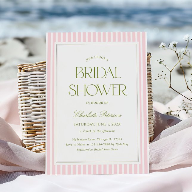 Modern Pink Striped Bridal Shower Invitation (Creator Uploaded)