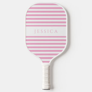 Modern Pink Striped Custom Name  Pickleball Paddle
