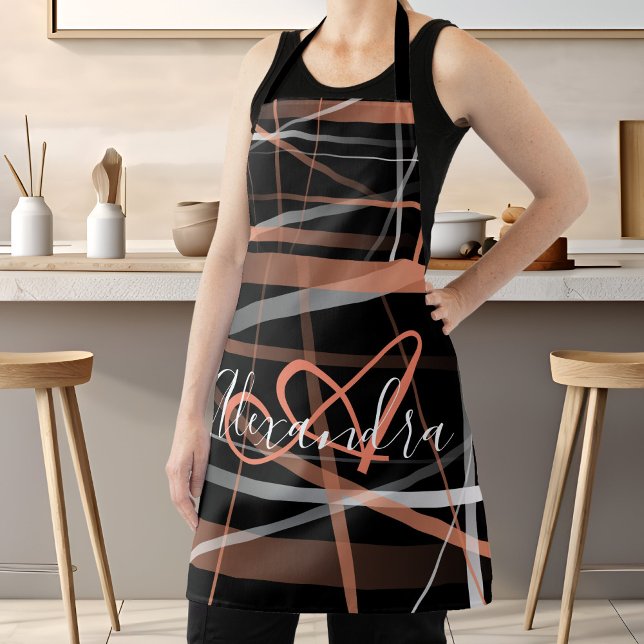Modern Pink Stripes Abstract Monogram Chef Apron (Modern Stripes Pink Abstract Pattern Monogram Apron)