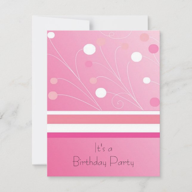 Modern Pink Stripes and Dots Birthday Invitation (Front)