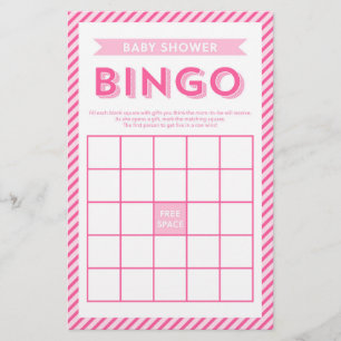 Modern Pink Stripes Baby Shower Bingo Game Stationery