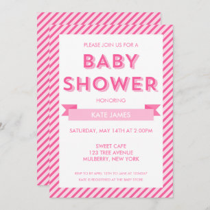 Modern Pink Stripes Baby Shower Invitation