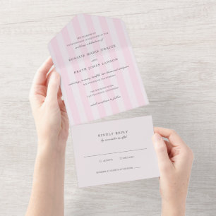 Modern Pink Stripes Elegant Wedding All In One Invitation