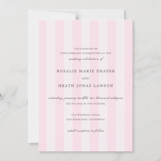 Modern Pink Stripes Elegant Wedding Magnetic Invitation (Front)