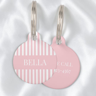 Modern Pink Stripes Girly Chic Personalised Name Pet Tag