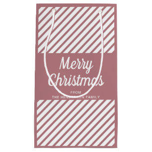 Modern Pink Stripes Merry Christmas Small Gift Bag