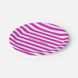 Modern Pink Stripes on any Colour with Custom Text Paper Plate