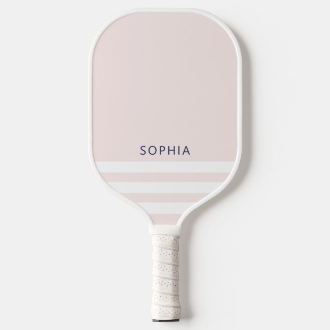Modern Pink Stripes Personalised Pickleball Paddle (Front)