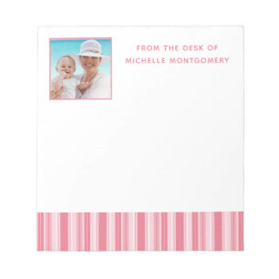 Modern Pink Stripes Personalized Photo Notepad