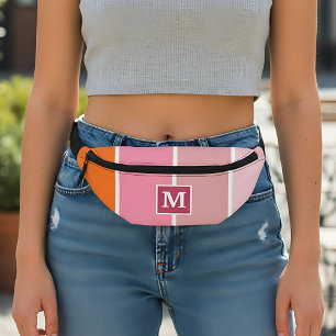 Modern pink Stripes with Monogram Bum Bags