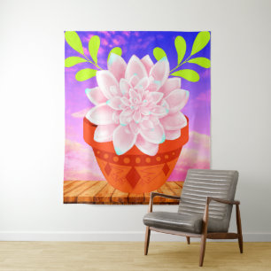 Modern Pink Succulent in a Pot - Abstract Flower Tapestry