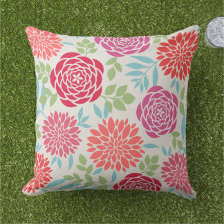 Modern Pink Summer Flowers Pattern Outdoor Cushion
