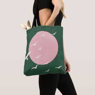 Modern Pink Sun & Birds Minimalist Art Tote Bag