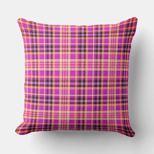Modern Pink Tartan Pattern Cushion (Front)