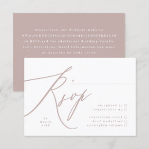 Modern Pink Taupe Calligraphy QR CODE Wedding RSVP Card
