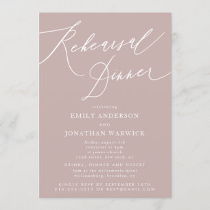 Modern Pink Taupe Calligraphy Rehearsal Dinner Invitation