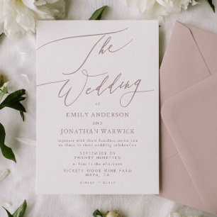 Modern Pink Taupe Calligraphy Simple Wedding Invitation